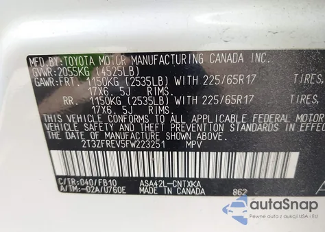 2015 Toyota Rav4 Le from USA, damaged, VIN 2T3ZFREV5FW223251